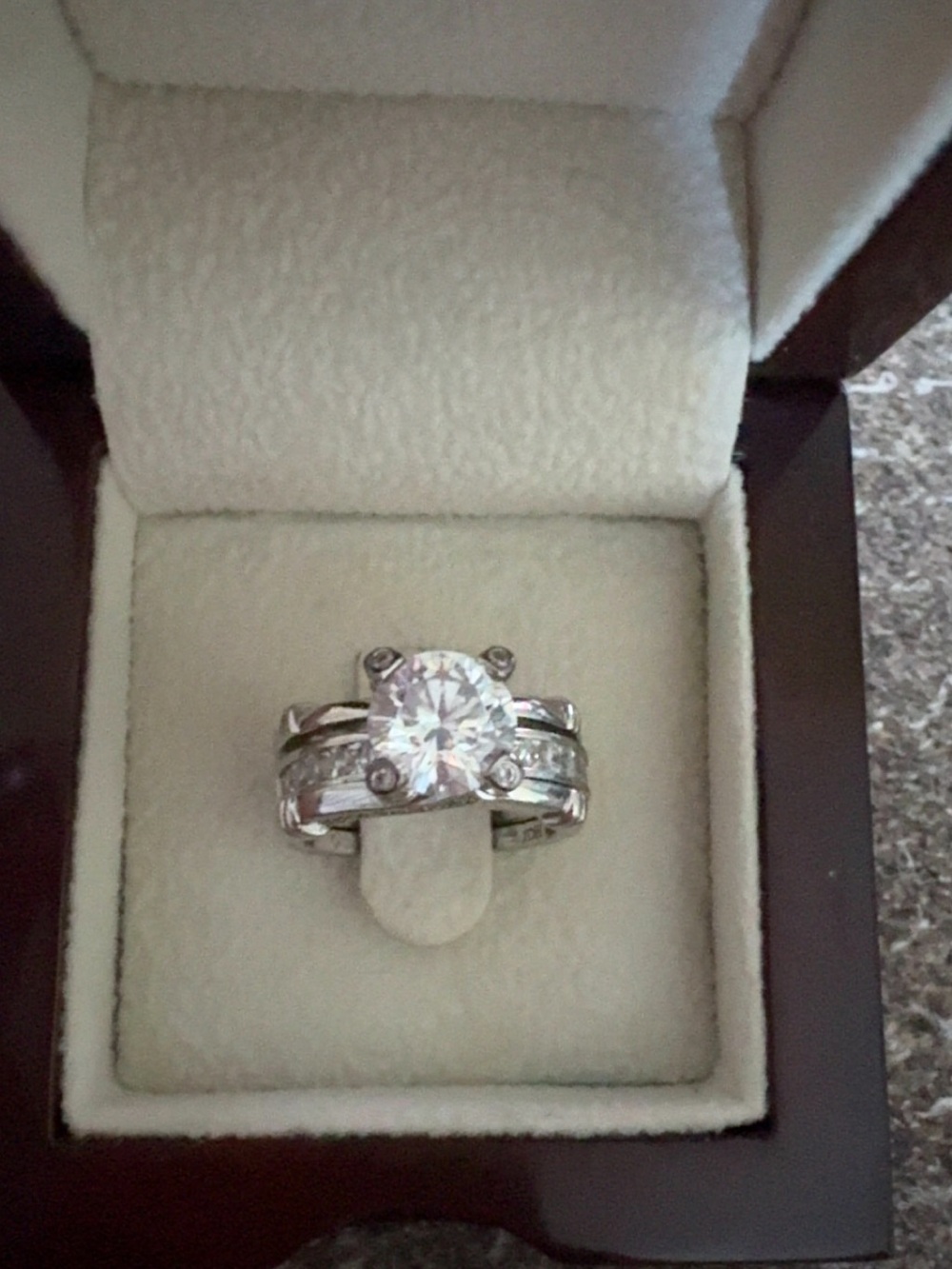 Silver-Tone White CZ Round Solitaire Bridal Ring Set